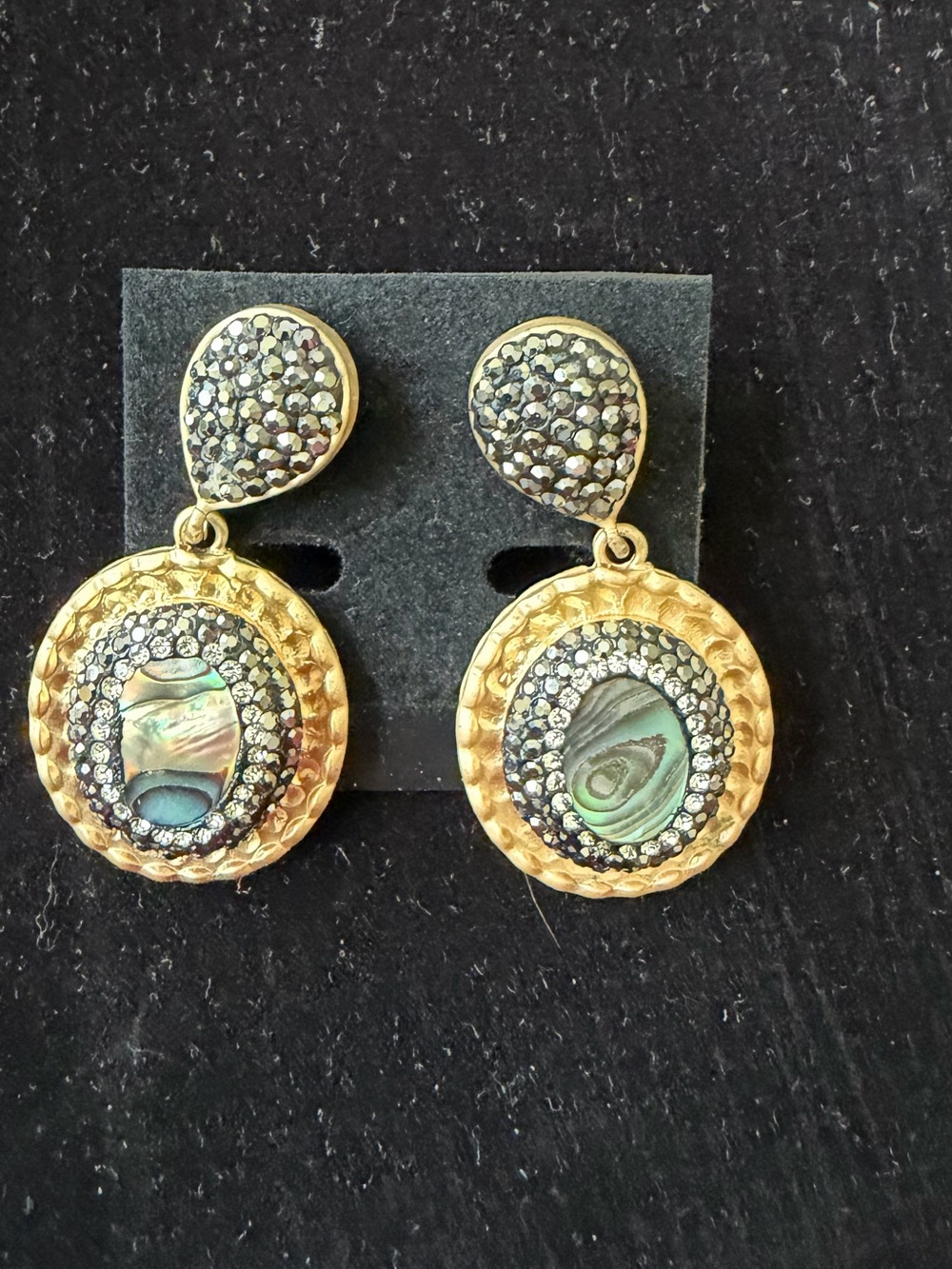 Source Unknown Gold-Tone Abalone Drop Earrings with Crystal Accents